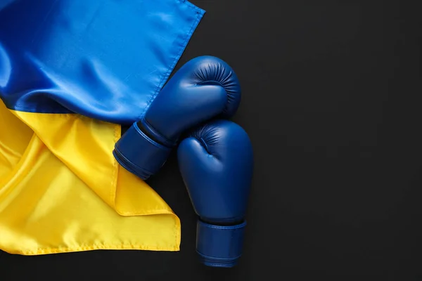 Boxing Gloves Flag Ukraine Black Background — Stock Photo, Image