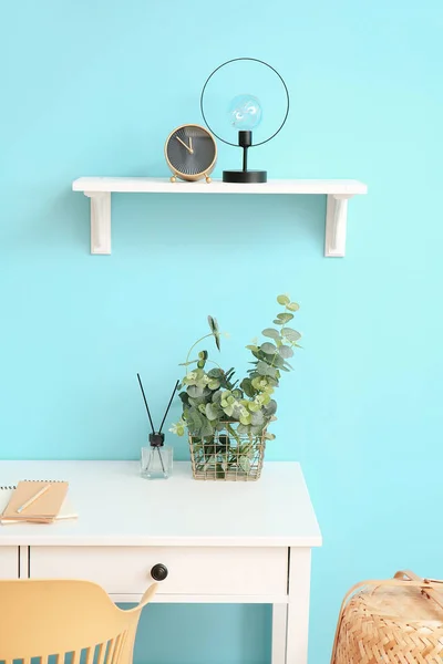 Stylish Workplace Alarm Clock Interior Room — Stock Photo, Image