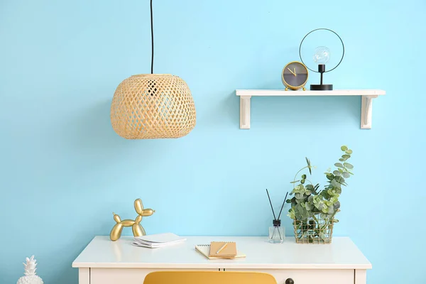 Stylish Workplace Alarm Clock Interior Room — Stock Photo, Image