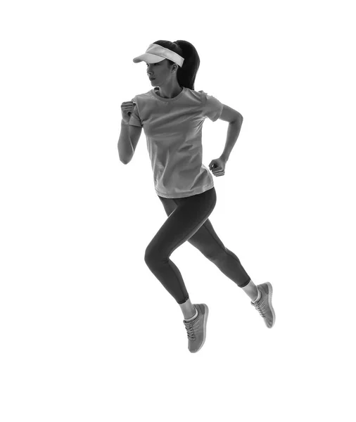 Silhouette Sporty Running Woman White Background — Stock Photo, Image