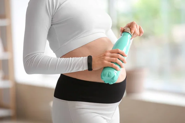 Young Pregnant Woman Bottle Refreshing Water Gym — Stock Photo, Image