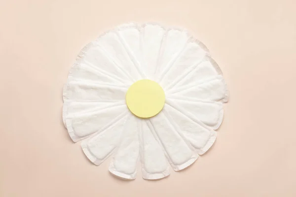 Chamomile Flower Made Menstrual Pads Color Background — Stock Photo, Image