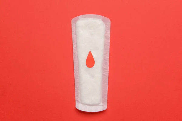 Menstrual Pad Drawn Blood Drop Red Background — Stock Photo, Image