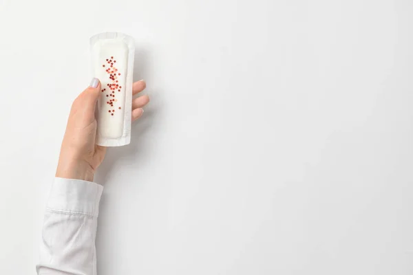 Female Hand Menstrual Pad White Background — Stock Photo, Image