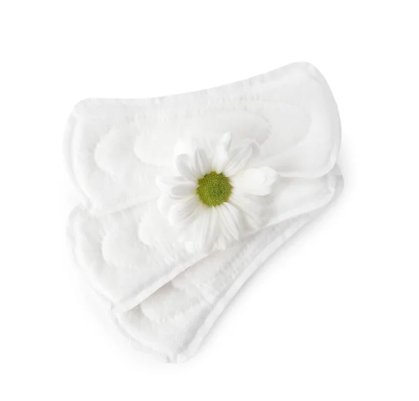Menstrual Pads Chamomile Flower White Background — Stock Photo, Image