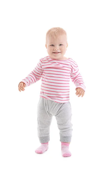 Cute Baby Girl Learning Walk White Background — Stock Photo, Image