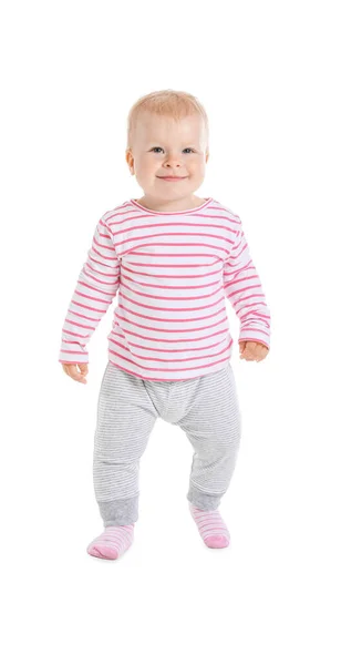 Cute Baby Girl Learning Walk White Background — Stock Photo, Image