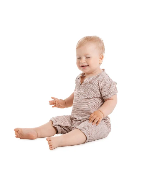 Cute Baby Girl Bodysuit Sitting White Background — Stock Photo, Image