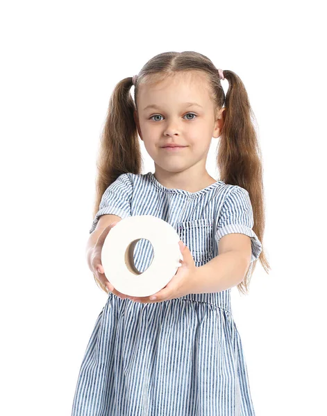 Dziewczynka Papierem Toaletowym Białym Tle — Zdjęcie stockowe
