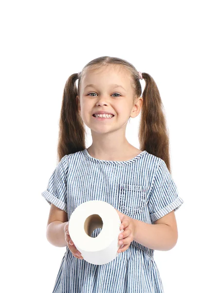 Дівчинка Туалетним Папером Білому Тлі — стокове фото