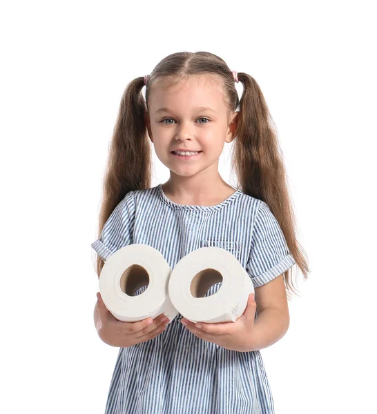 Dziewczynka Papierem Toaletowym Białym Tle — Zdjęcie stockowe