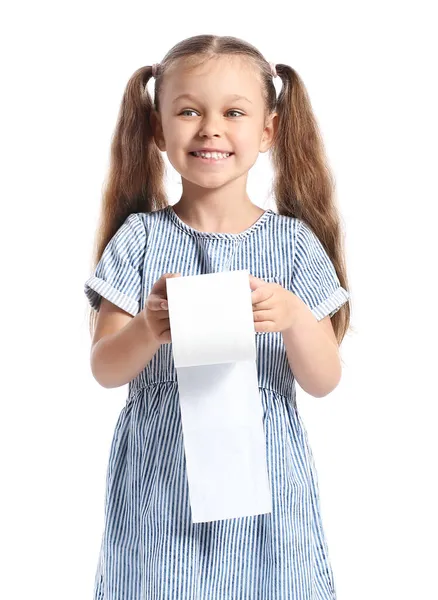 Дівчинка Туалетним Папером Білому Тлі — стокове фото