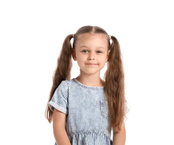 Πορτρέτο Του Όμορφο Κοριτσάκι Άσπρο Φόντο — Φωτογραφία Αρχείου