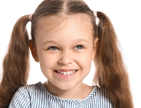 Portrait Pretty Happy Little Girl White Background — Stock Photo, Image