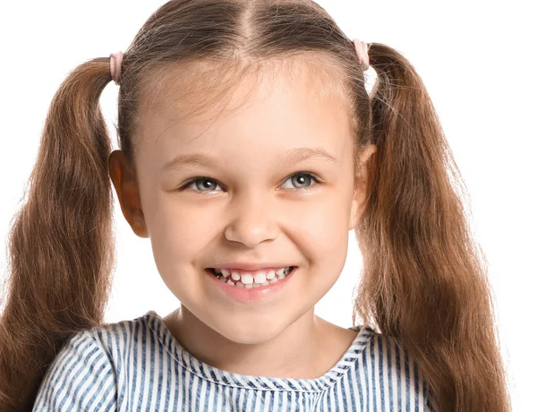 Retrato Menina Muito Feliz Fundo Branco — Fotografia de Stock