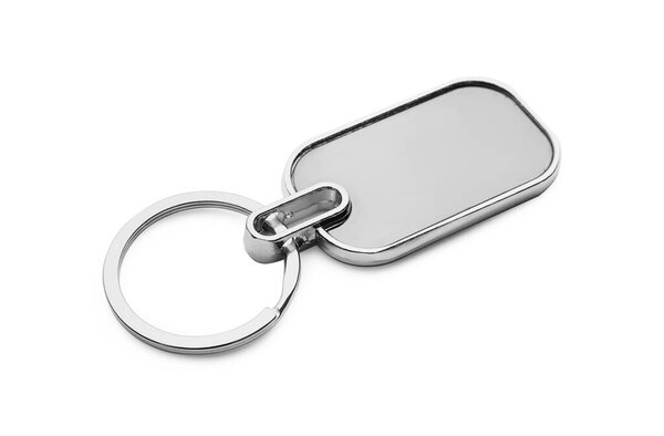 Stylish key chain on white background