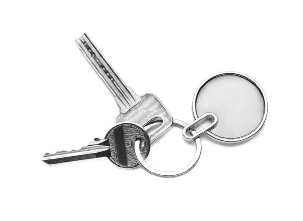 Stylish Keychain Keys White Background — Stock Photo, Image