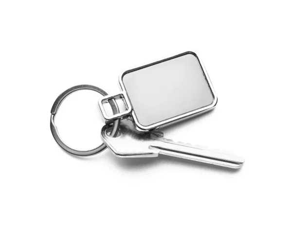 Stylish Square Keychain Key White Background — Stock Photo, Image