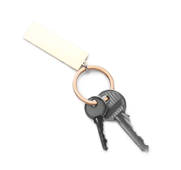 Stylish Keychain Keys White Background — Stock Photo, Image