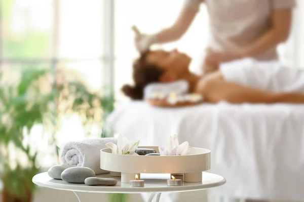 Beautiful Spa Composition Stones Table Salon — Stock Photo, Image