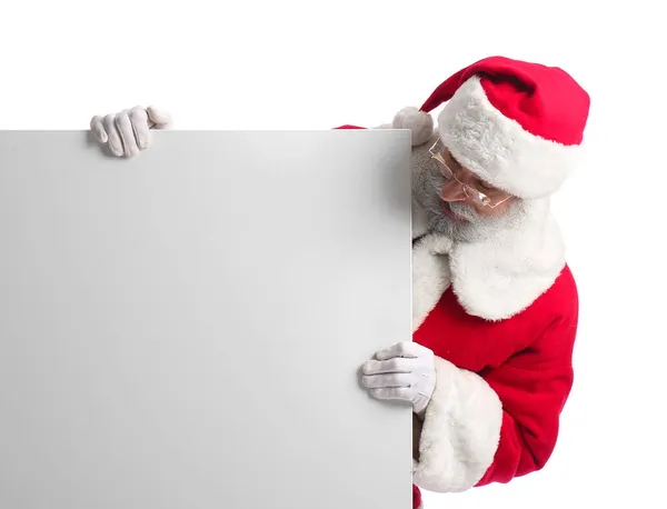 Санта Клаус Чистим Плакатом Білому Тлі — стокове фото