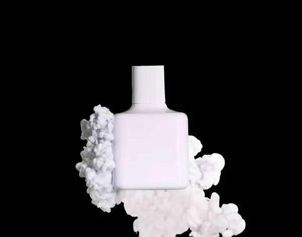 Frasco Perfume Humo Blanco Sobre Fondo Oscuro — Foto de Stock