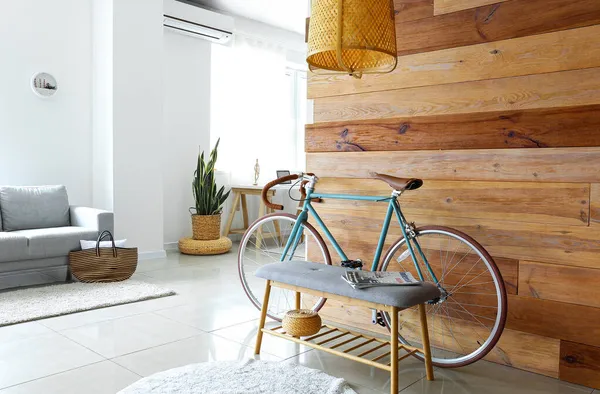 Comfortable Interior Living Room Modern Bicycle — Stock Photo, Image