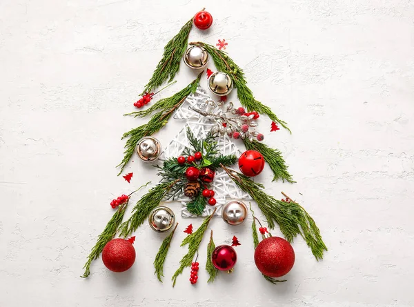 Tree Made Coniferous Branches Christmas Decor White Background — Stock Photo, Image