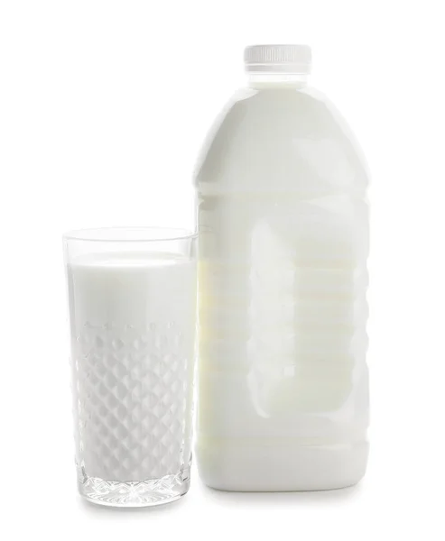 Пляшка Галон Склянка Молока Білому Тлі — стокове фото