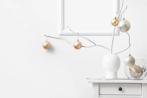 Tree Branches Christmas Balls Stylish Room Interior — Stock Photo, Image