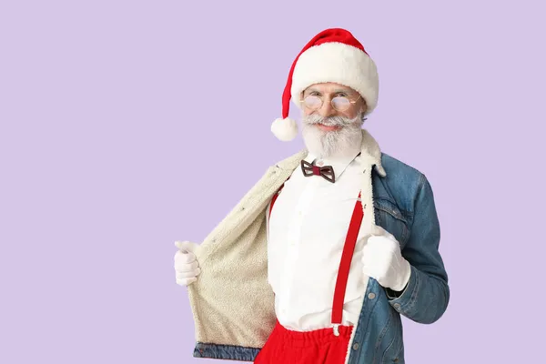 Cool Santa Claus Sobre Fondo Color —  Fotos de Stock