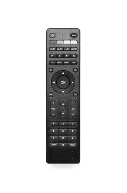 Beyaz arkaplanda siyah TV uzaktan kumandası
