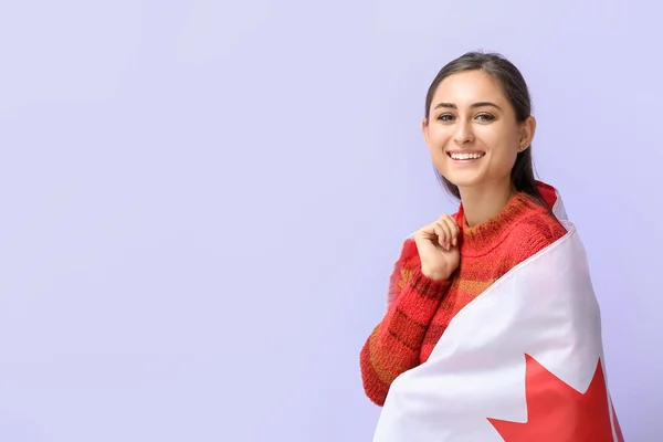 Young Woman National Flag Canada Color Background — Stock Photo, Image