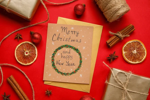 Δώρα Ευχετήρια Κάρτα Κείμενο Καλά Χριστούγεννα Και Ευτυχισμένο Νέο Έτος — Φωτογραφία Αρχείου