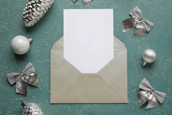 Envelope Blank Card Silver Christmas Decor Grunge Background — Stock Photo, Image