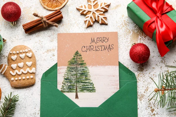 テキスト付きグリーティングカードメリークリスマスとグランジの背景の装飾 — ストック写真