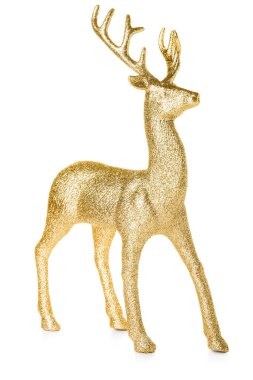 Beyaz arkaplanda altın ren geyiği