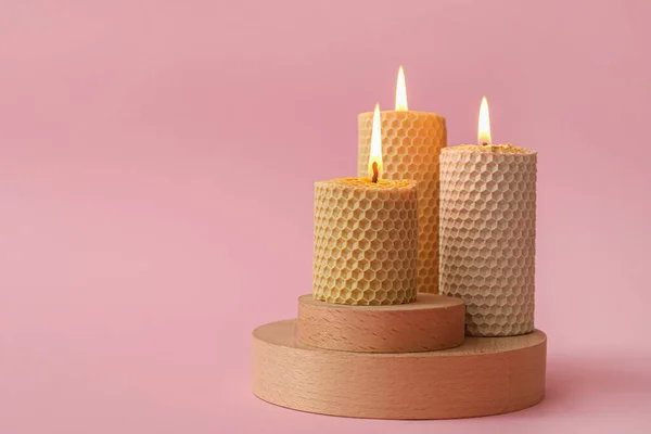 Glowing Candles Color Background — Stock Photo, Image