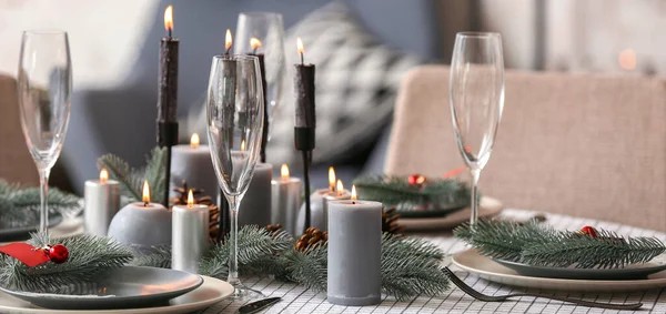 Beau Décor Table Avec Décorations Noël Dans Salon — Photo