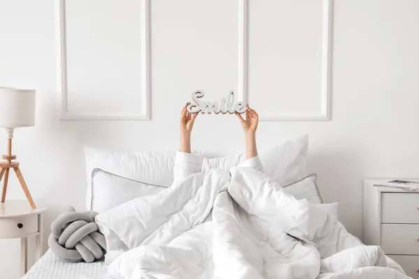 Morning Young Woman Lying Bed — Stock Photo, Image