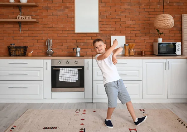 Cute Little Boy Dancing Kitchen — Stock Photo, Image