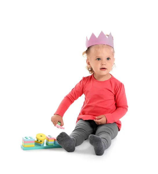 Cute Baby Girl Playing Toys White Background — Stock Photo, Image