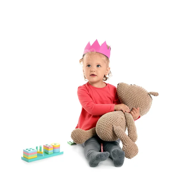 Cute Baby Girl Playing Toys White Background — Stock Photo, Image