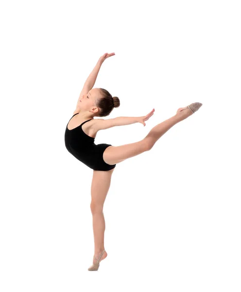 Klein Meisje Doen Gymnastiek Witte Achtergrond — Stockfoto