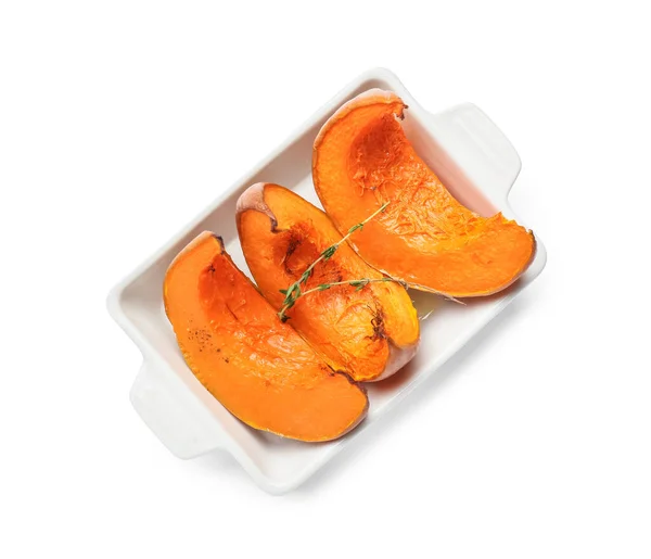 Dish Baked Pumpkin Pieces White Background — Stock Photo, Image