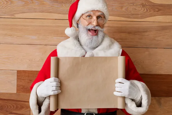 Санта Клаус Чистым Письмом Деревянном Фоне — стоковое фото
