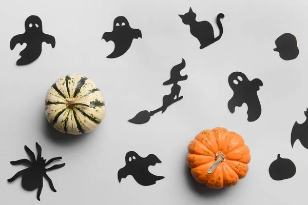 Zucche Con Decorazione Halloween Carta Sfondo Chiaro — Foto Stock