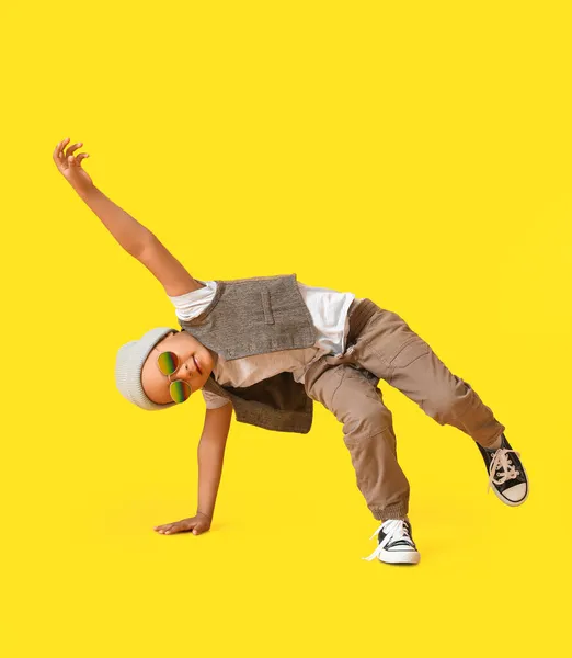 Cute Dancing African American Boy Color Background — Stock Photo, Image