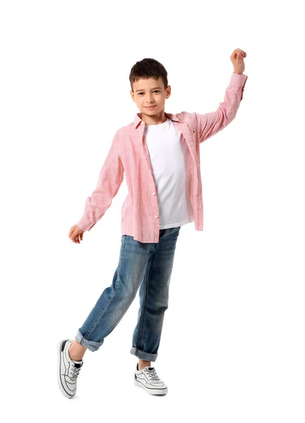 Beyaz Arka Planda Dans Eden Küçük Çocuk — Stok fotoğraf