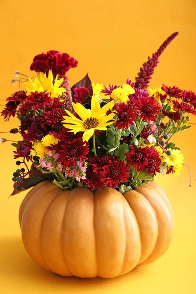 Beautiful Autumn Bouquet Pumpkin Color Background — Stock Photo, Image